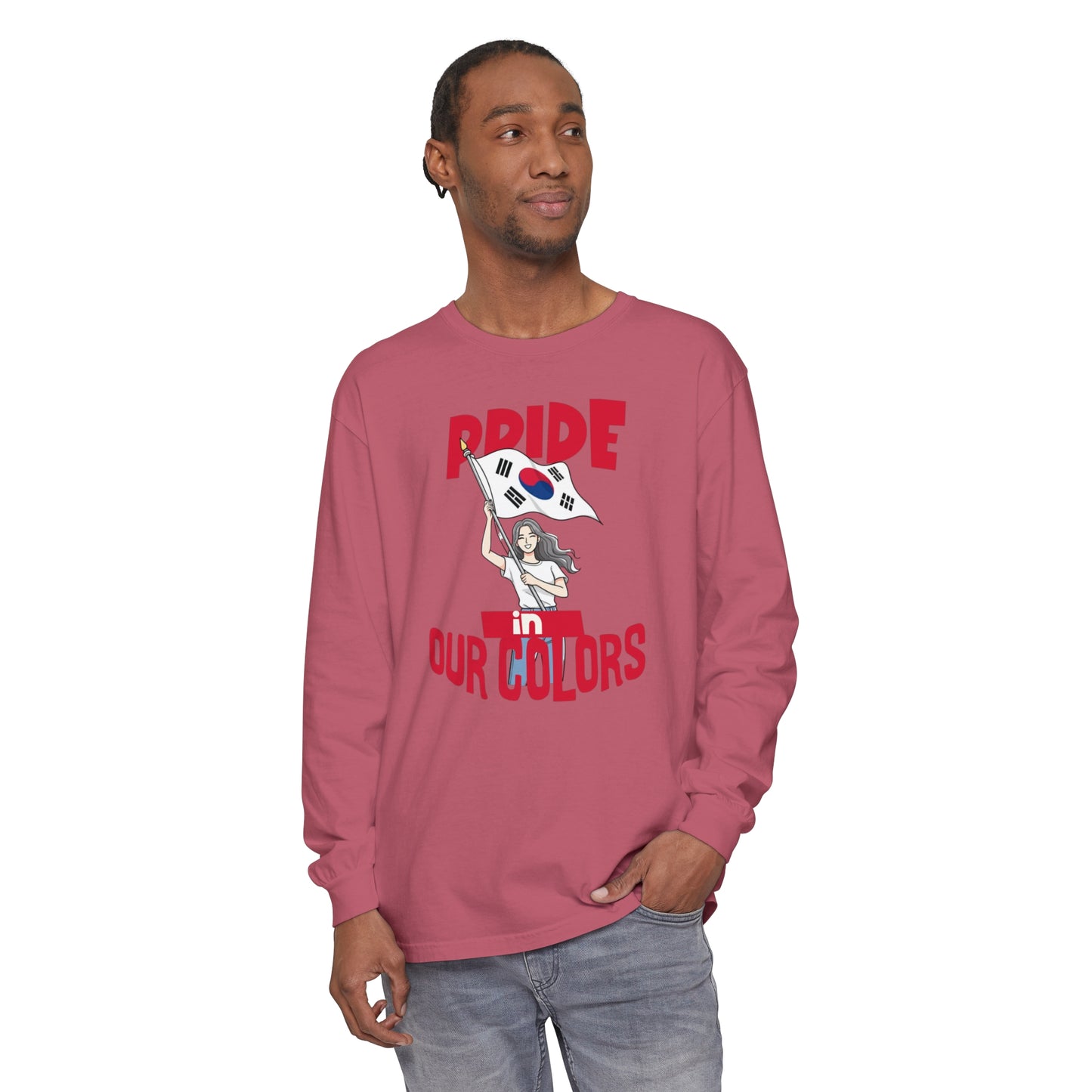 Korea -  Pride in our colors Unisex Garment-dyed Long Sleeve T-Shirt  - StyleMZ