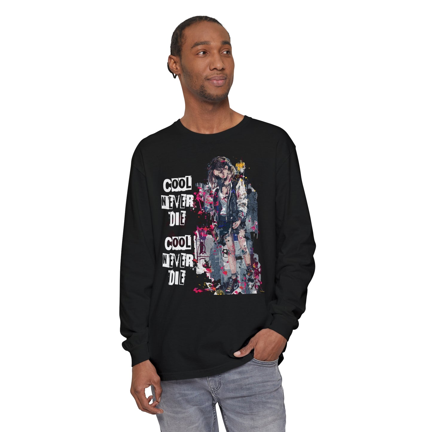 Korea -  Cool never die Garment-dyed Long Sleeve T-Shirt  - StyleMZ