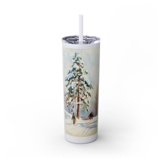 StyleMZ -  A tall pine tree Skinny Tumbler with Straw, 20oz  - StyleMZ