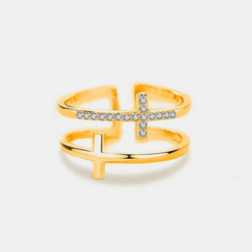 925 Sterling Silver Inland Zircon Cross Ring - Stylemz