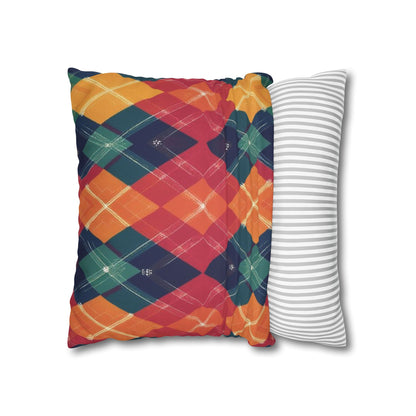 Festive Firelight Plaid Faux Suede Square Pillowcase - StyleMZ