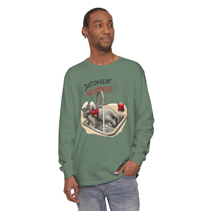 Just chillin' no stress Unisex Garment-dyed Long Sleeve T-Shirt - StyleMZ