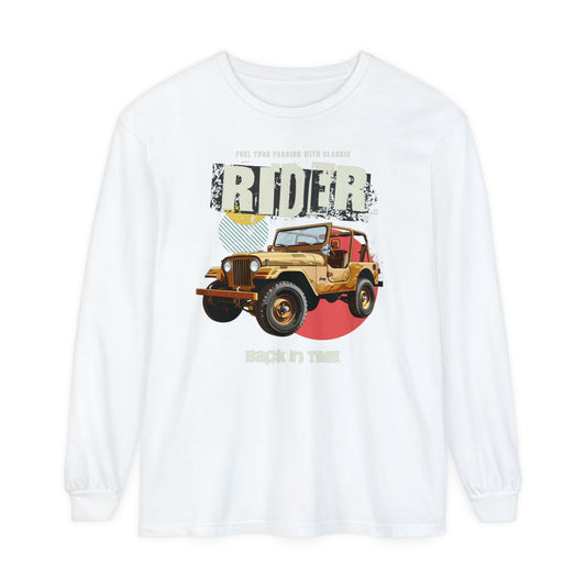 Corea - Camiseta unisex de manga larga teñida con el logo de Rider Back in Time - StyleMZ 