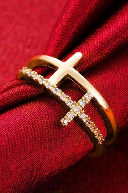 925 Sterling Silver Inland Zircon Cross Ring - Stylemz