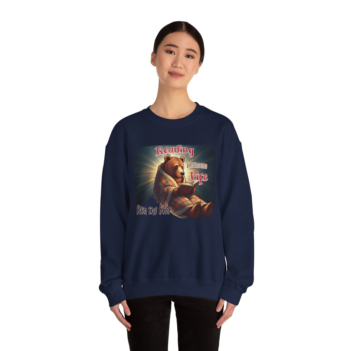 Reading brightens life, even the bear Unisex Heavy Blend™ Crewneck Sweatshirt - StyleMZ - Stylemz