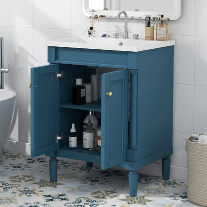 24 Bathroom Vanity With Top Sink, 2-Tier Modern Storage