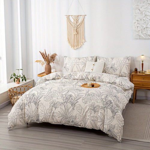 Elegant Leaf Print 3Piece Duvet Cover Set for Chic Comfort