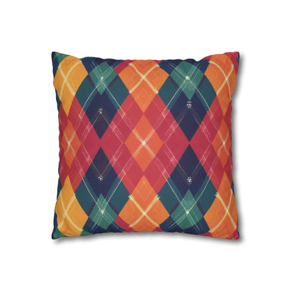 Festive Firelight Plaid Faux Suede Square Pillowcase - StyleMZ