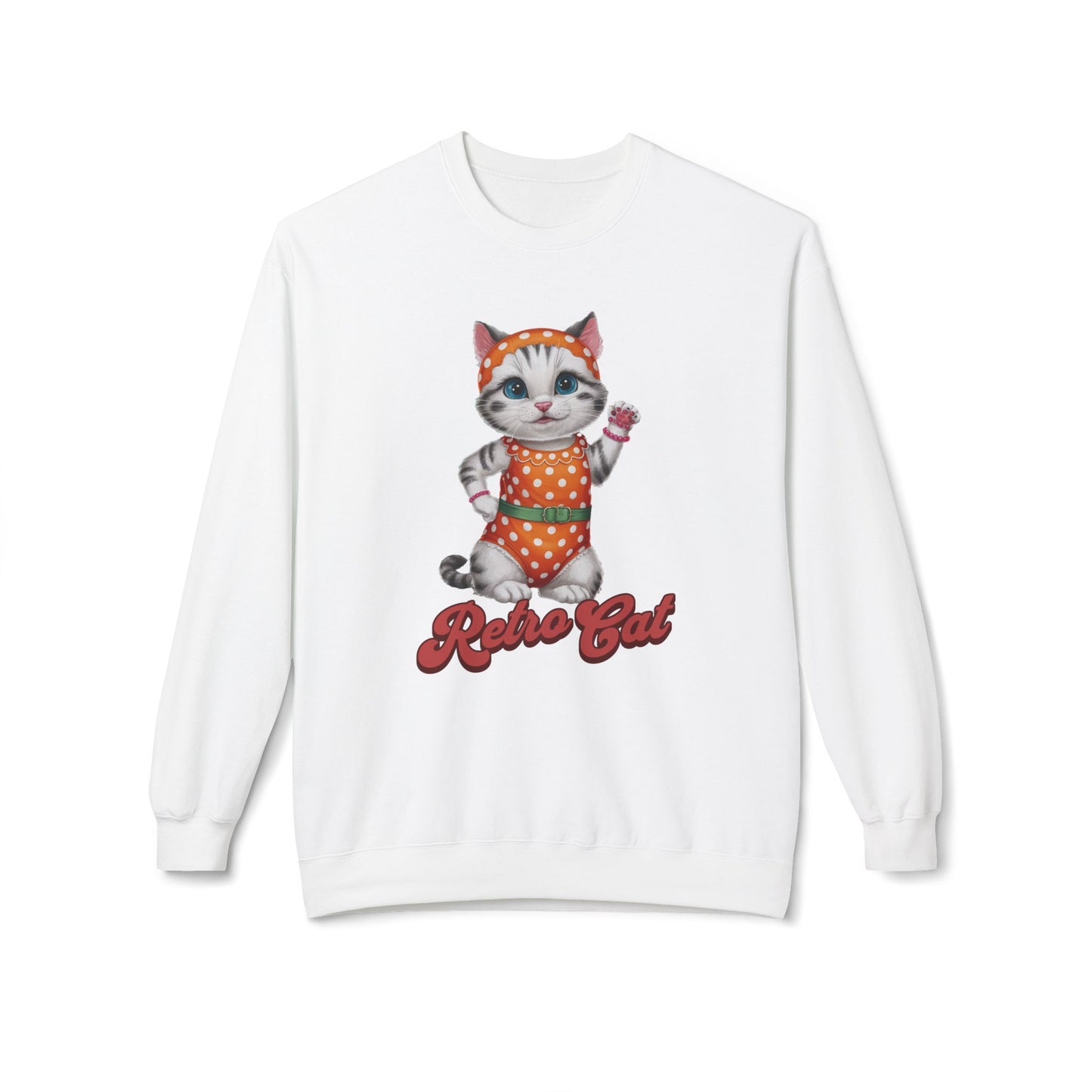 Retro Cat Unisex Midweight Softstyle Fleece Crewneck Sweatshirt - StyleMZ