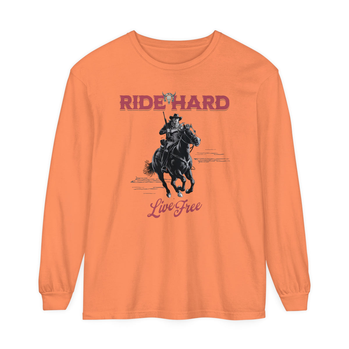 Corea - Camiseta unisex de manga larga teñida Ride Hard - StyleMZ 