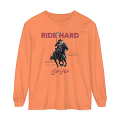 Korea -  Ride hard Unisex Garment-dyed Long Sleeve T-Shirt  - StyleMZ