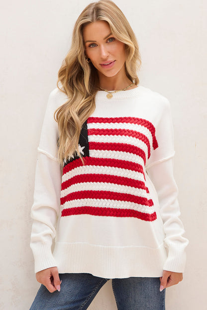 Lakelyn American Flag Sweater with Cozy Cable Knit Design