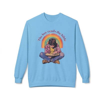 Korea -  The boy reads the bible Unisex Midweight Softstyle Fleece Crewneck Sweatshirt  - StyleMZ