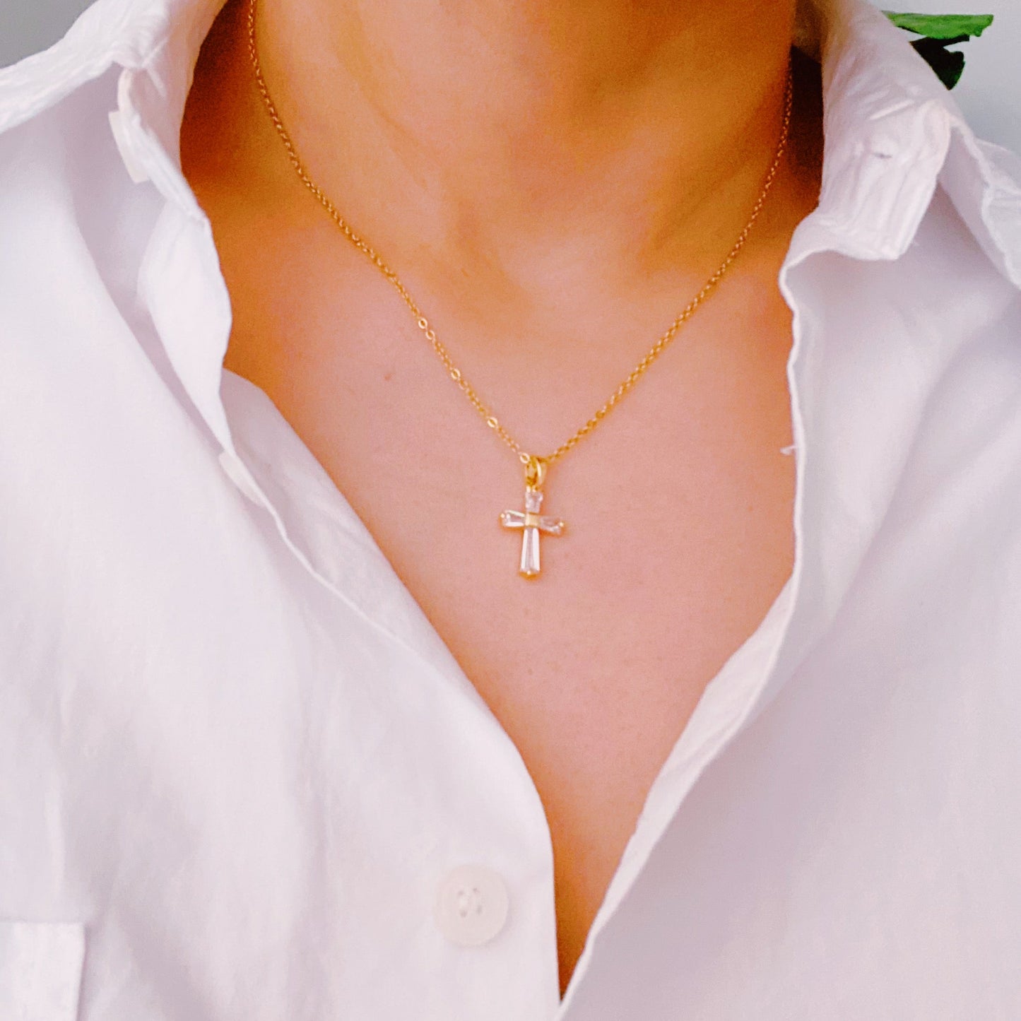 My Dear Crystal Cross Necklace in 18K Gold Plated Steel