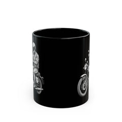 Corea - Taza negra con café y motociclista (11 oz, 15 oz) - StyleMZ 