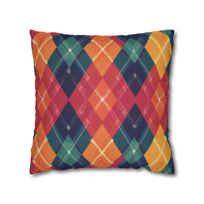 Festive Firelight Plaid Faux Suede Square Pillowcase - StyleMZ