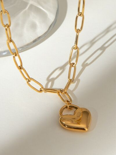 18K Gold-Plated Stainless Steel Heart Pendant Necklace - Stylemz