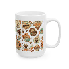 Korea -  Coffee Stickers Ceramic Mug, (11oz, 15oz)  - StyleMZ