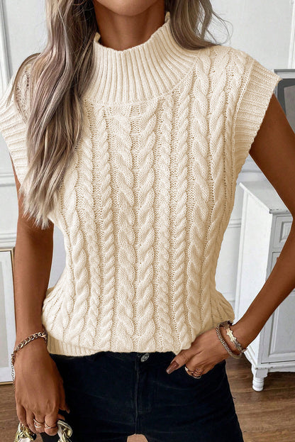 Sylvia Cable Knit High Neck Sweater Vest for Stylish Warmth