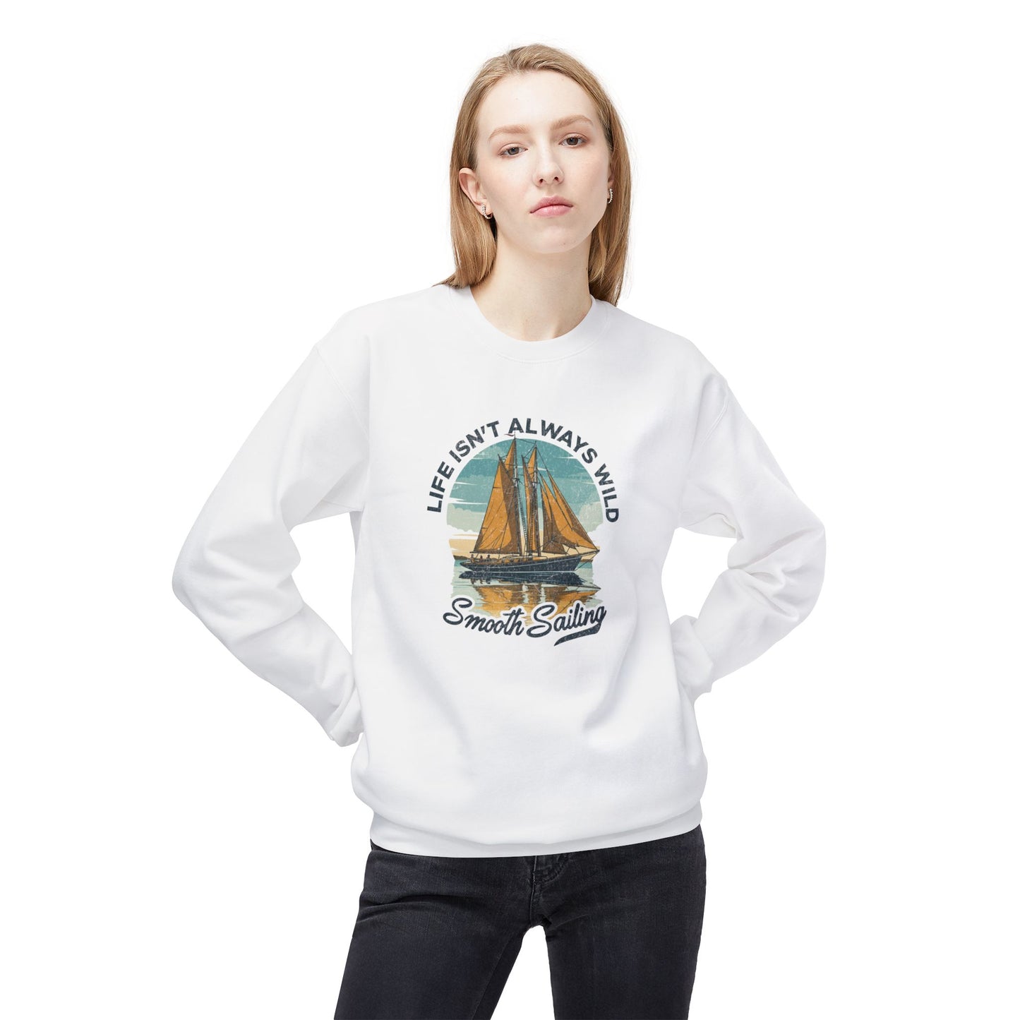 Smooth sailing Unisex Midweight Softstyle Fleece Crewneck Sweatshirt - Korea - StyleMZ - Stylemz