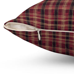 StyleMZ -  Red hues plaid Spun Polyester Square Pillow  - StyleMZ