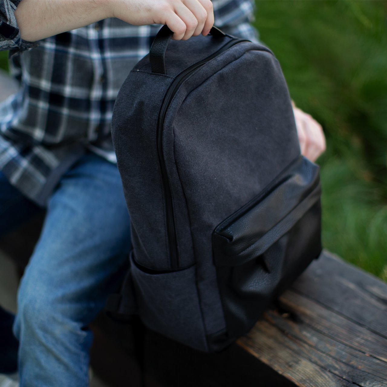 Landen Canvas Backpack with Vegan Leather and Laptop Sleeve