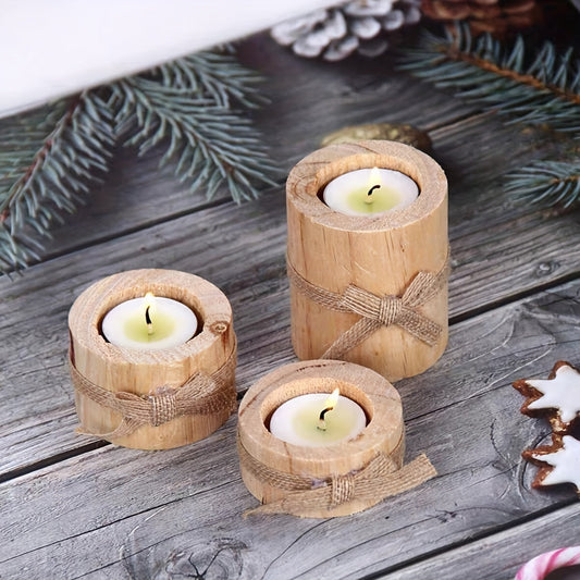 Elegant Wooden Cylindrical Candlesticks Set Handmade Decor