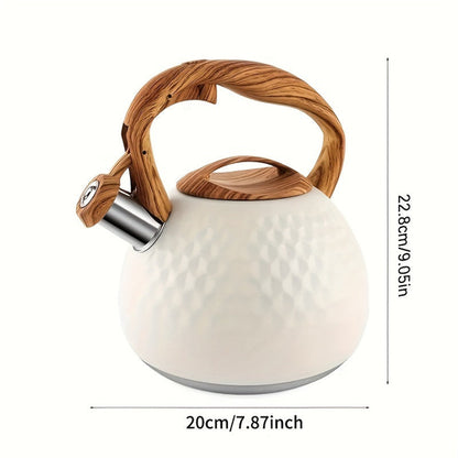 3L Stainless Steel Whistling Kettle Creamy White Wood Grain