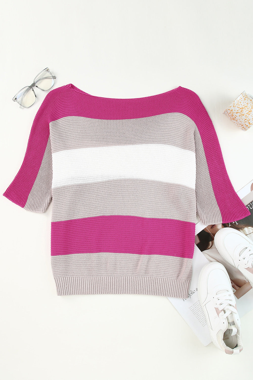 Willow Stripe Knit Half Sleeve Sweater for Effortless Style