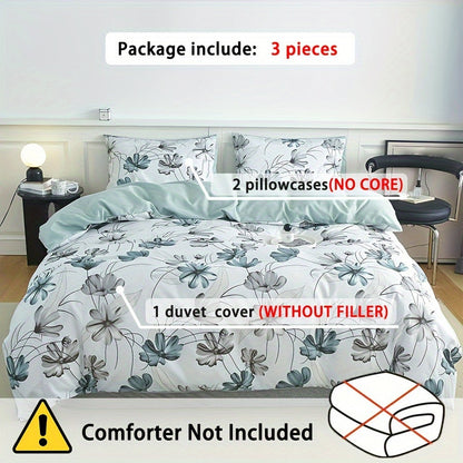 Floral 3Piece Duvet Set Soft Stylish Bedroom Essentials