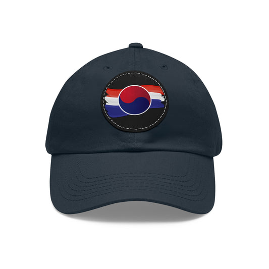 Corea - Gorro con bandera de Corea y parche de cuero (redondo) - StyleMZ 