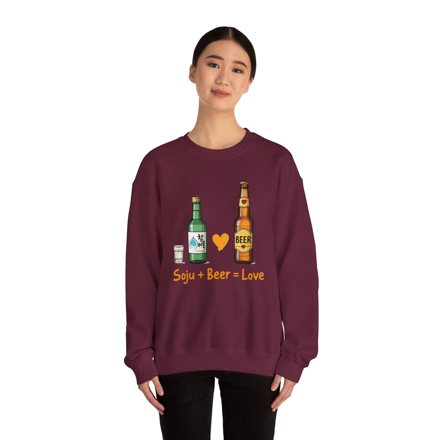 Soju + Beer = Love Unisex Heavy Blend™ Crewneck Sweatshirt - StyleMZ