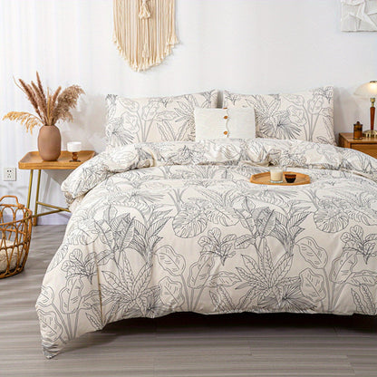 Elegant Leaf Print 3Piece Duvet Cover Set for Chic Comfort