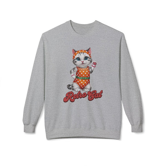 Corea - Sudadera unisex de cuello redondo de polar suave y de peso medio con diseño retro de gato - StyleMZ 