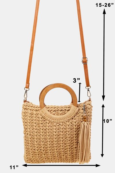 Fame Crochet Knit Convertible Tote Bag with Tassel - Stylemz