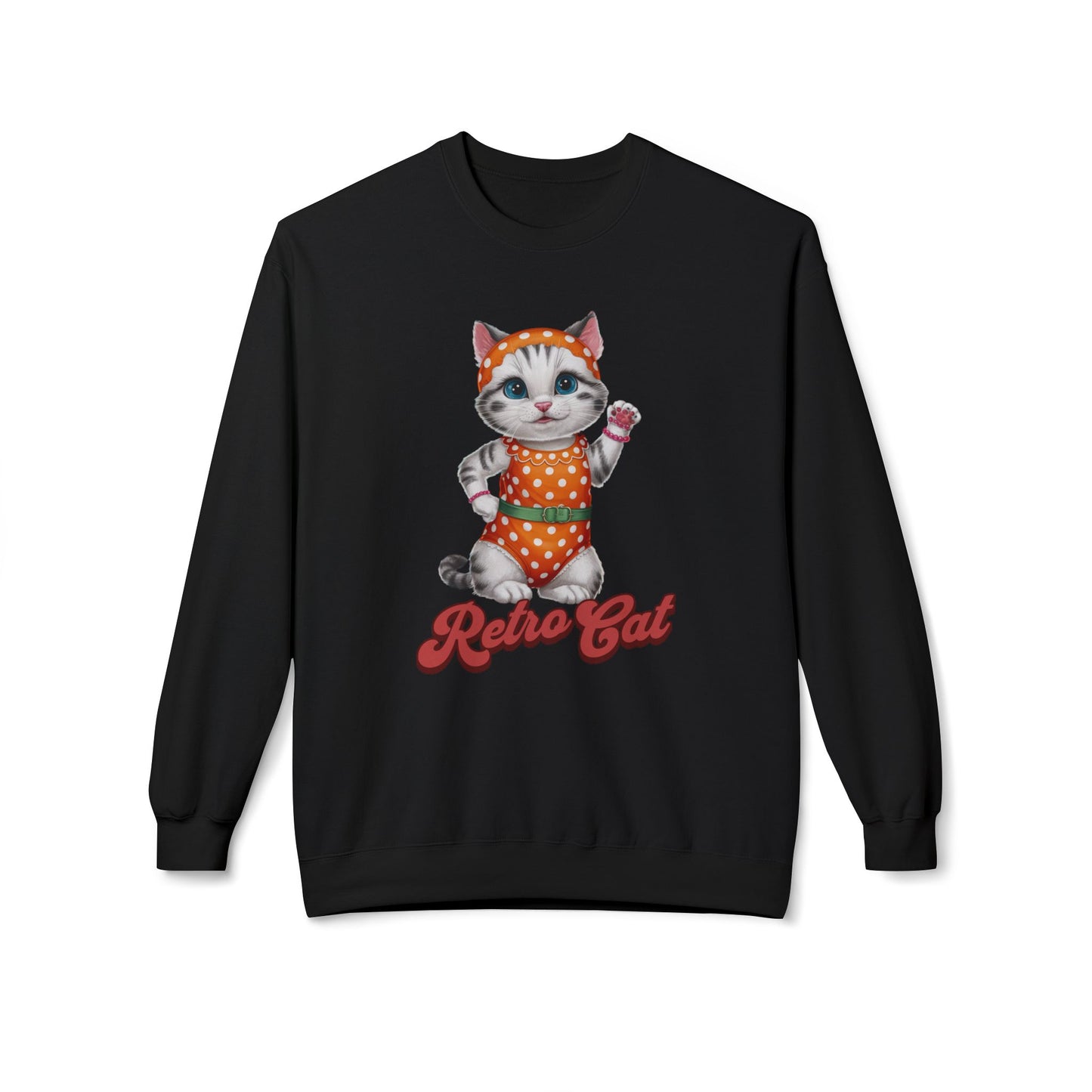 Retro Cat Unisex Midweight Softstyle Fleece Crewneck Sweatshirt - StyleMZ