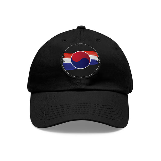 Corea - Gorro con bandera de Corea y parche de cuero (redondo) - StyleMZ 