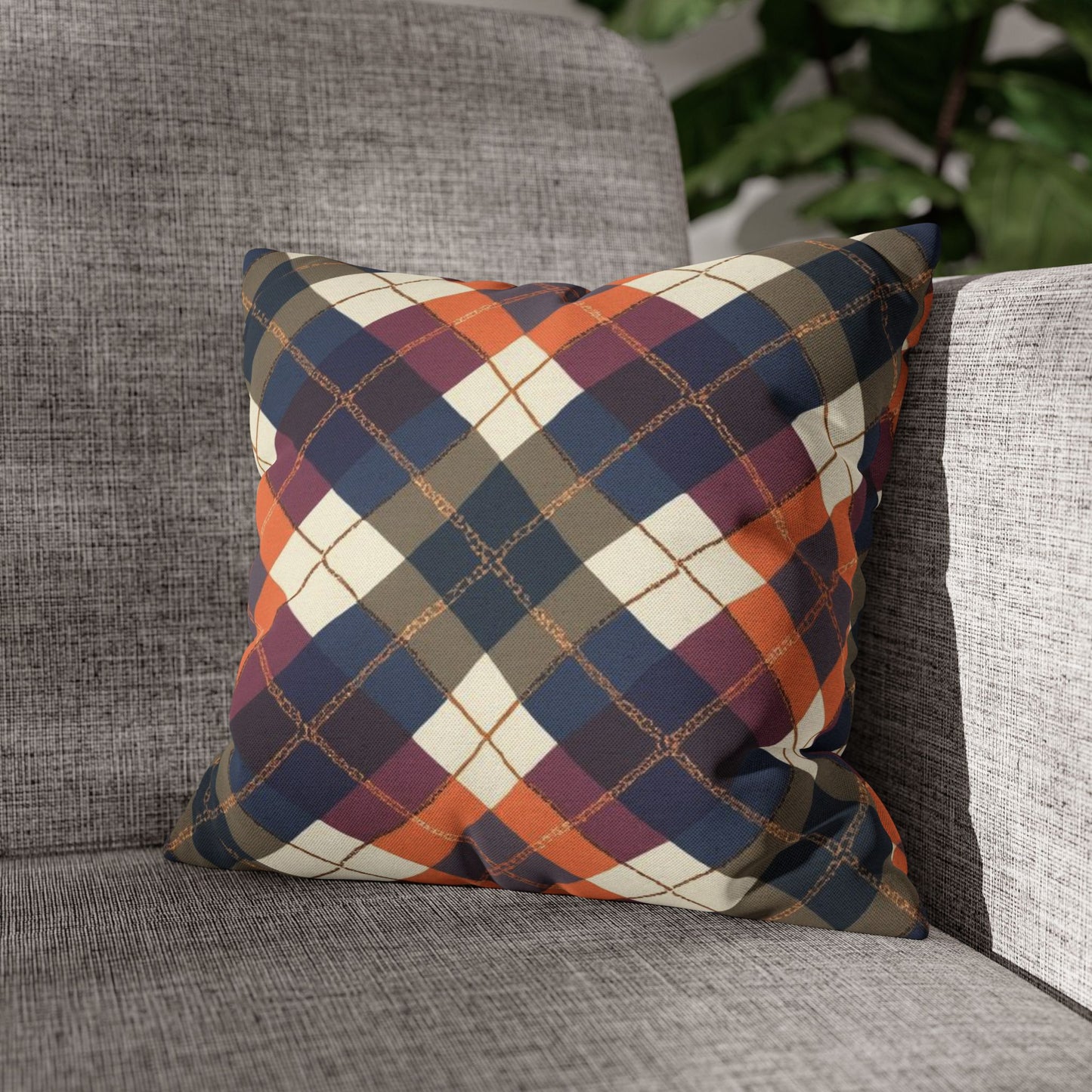 Warm Harvest Argyle Spun Polyester Square Pillowcase - StyleMZ