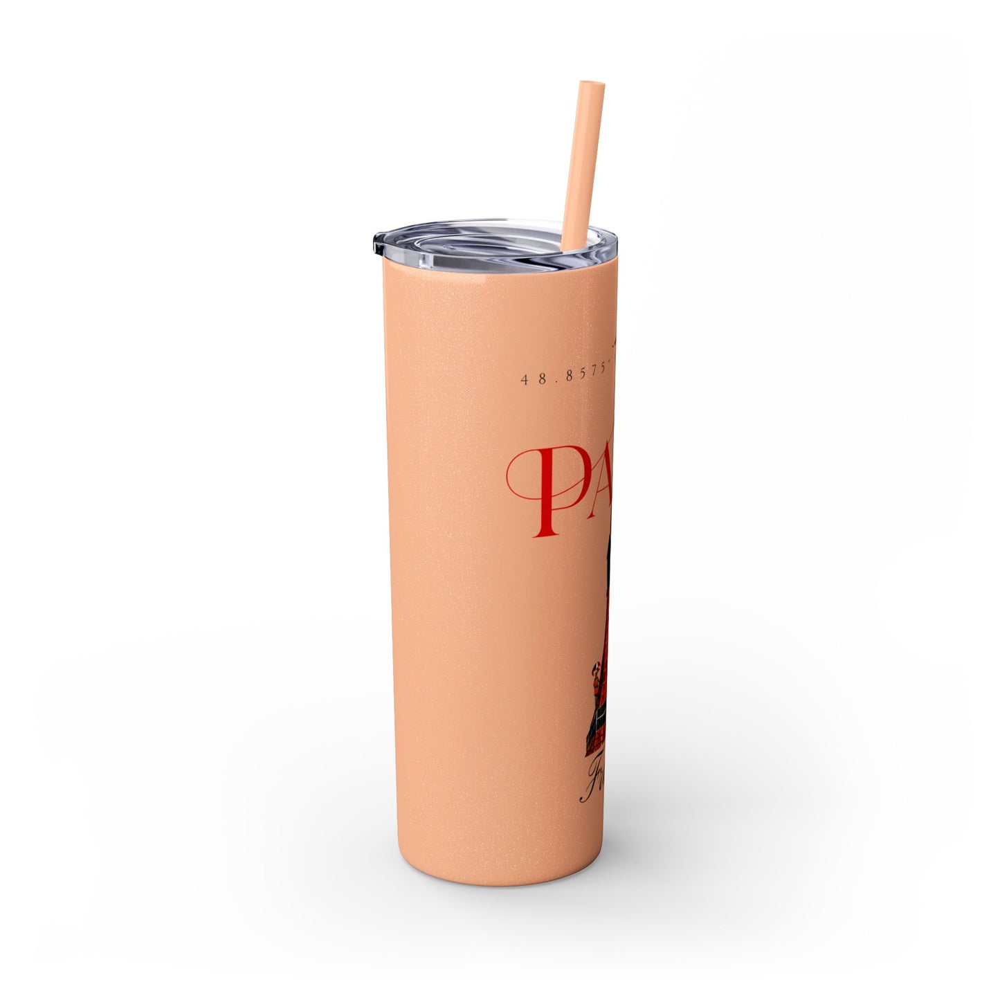 Paris Glitter Skinny Tumbler with Straw, 20oz - StyleMZ