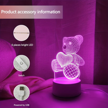 USB Romantic Pink Heart Bear 3D Night Light Decor for Cozy Vibes