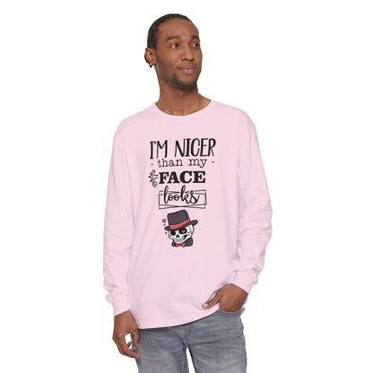 Korea -  I am nicer than my face looks Unisex Garment-dyed Long Sleeve T-Shirt  - StyleMZ