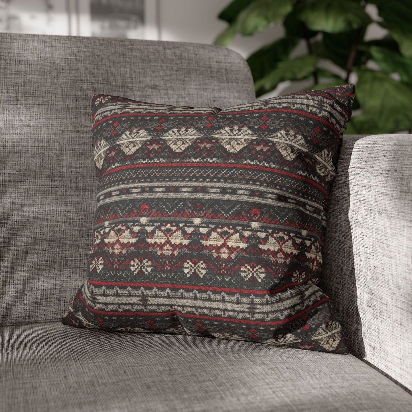 Nordic Knit Pattern Faux Suede Square Pillowcase - StyleMZ