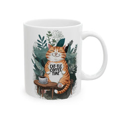 Taza de cerámica con diseño de gato y café de Corea (11 oz, 15 oz) - StyleMZ 