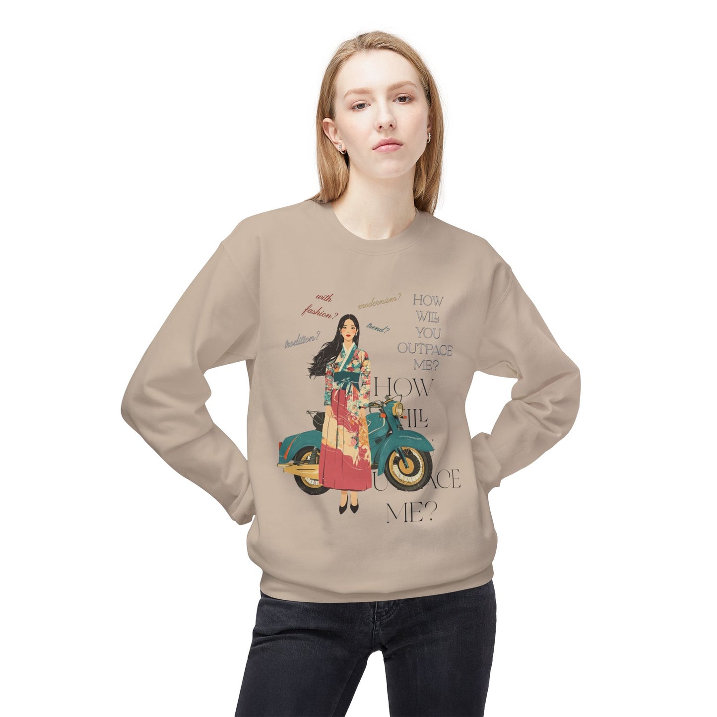 Korea -  How will you outpace me? Unisex Midweight Softstyle Fleece Crewneck Sweatshirt  - StyleMZ