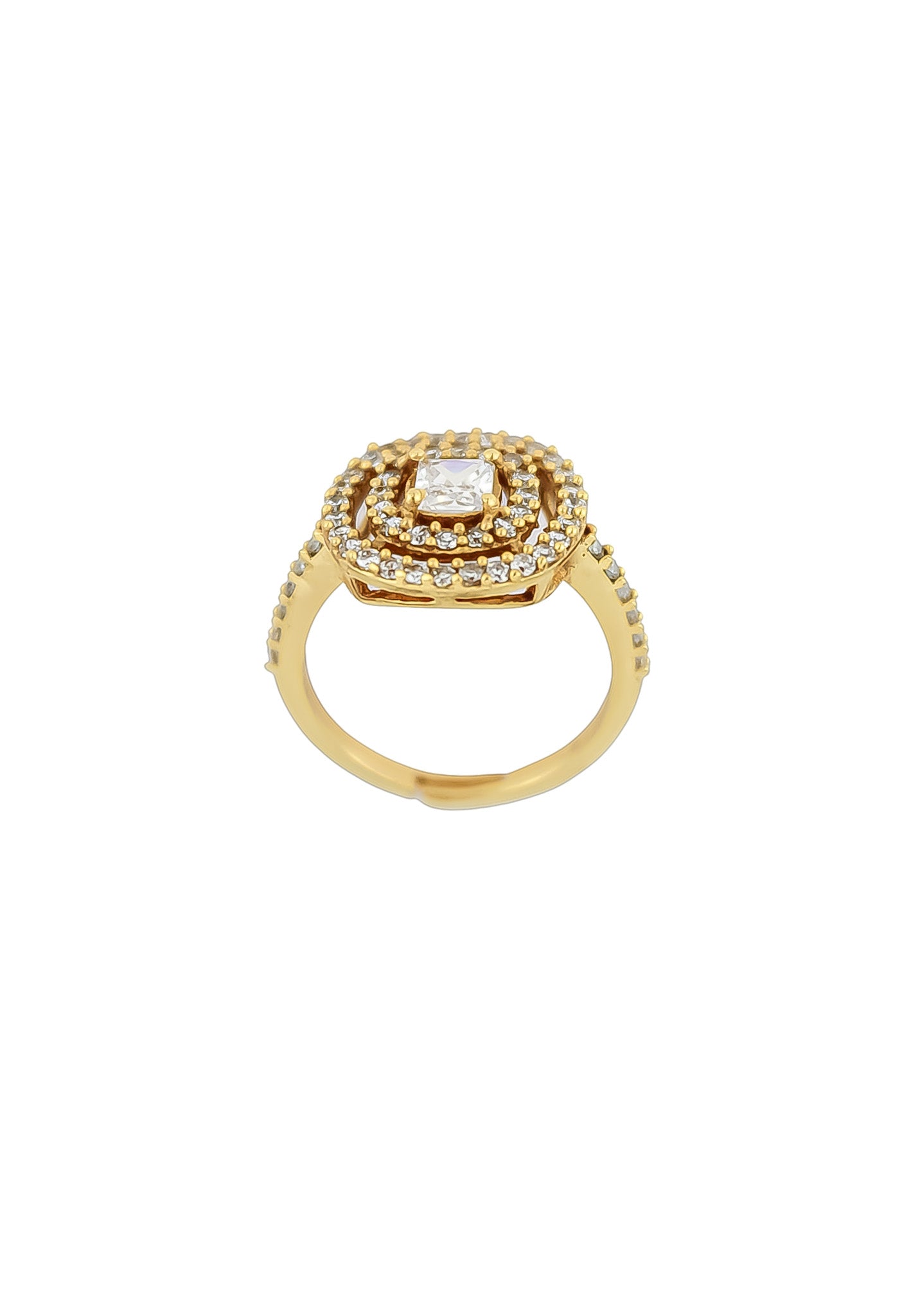 Elegant Golden Maldives Ring with Zirconia Stones