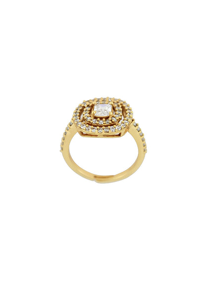 Elegant Golden Maldives Ring with Zirconia Stones