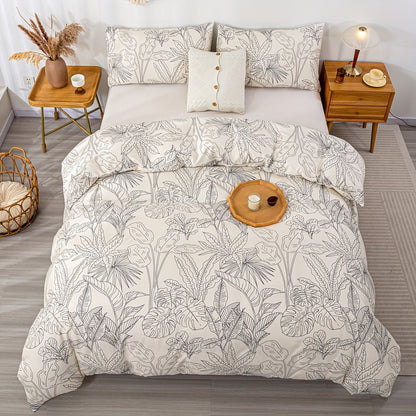 Elegant Leaf Print 3Piece Duvet Cover Set for Chic Comfort