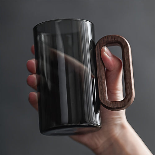 Ecofriendly Glass Mug Set with Dark Walnut Handle - Stylemz