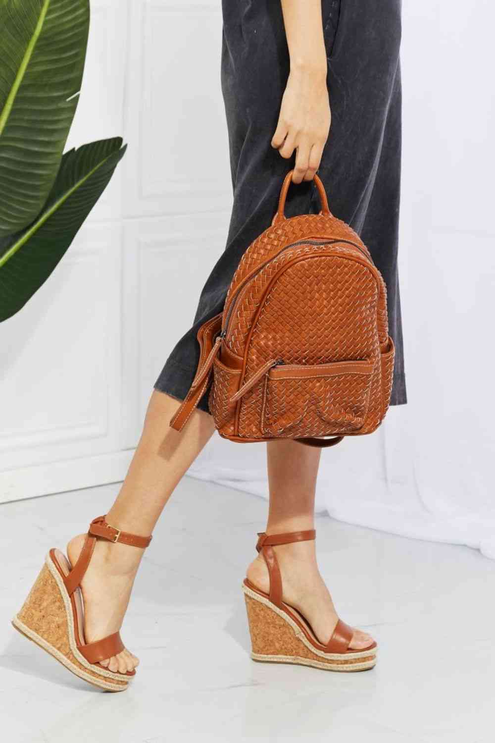 SHOMICO Certainly Chic Faux Leather Woven Backpack Style