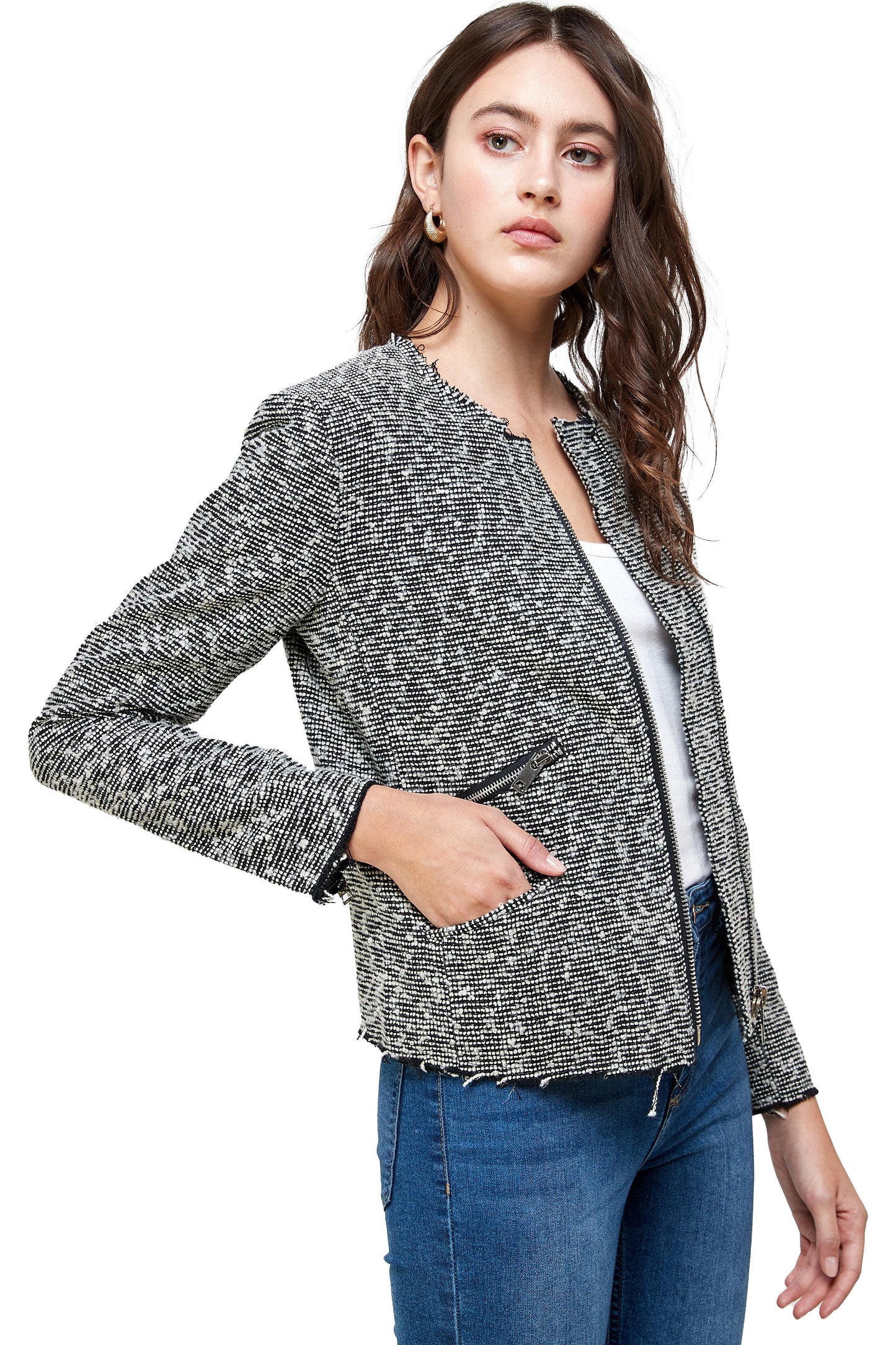 Textured Zip-Up Jacket – Casual Elegance - Stylemz